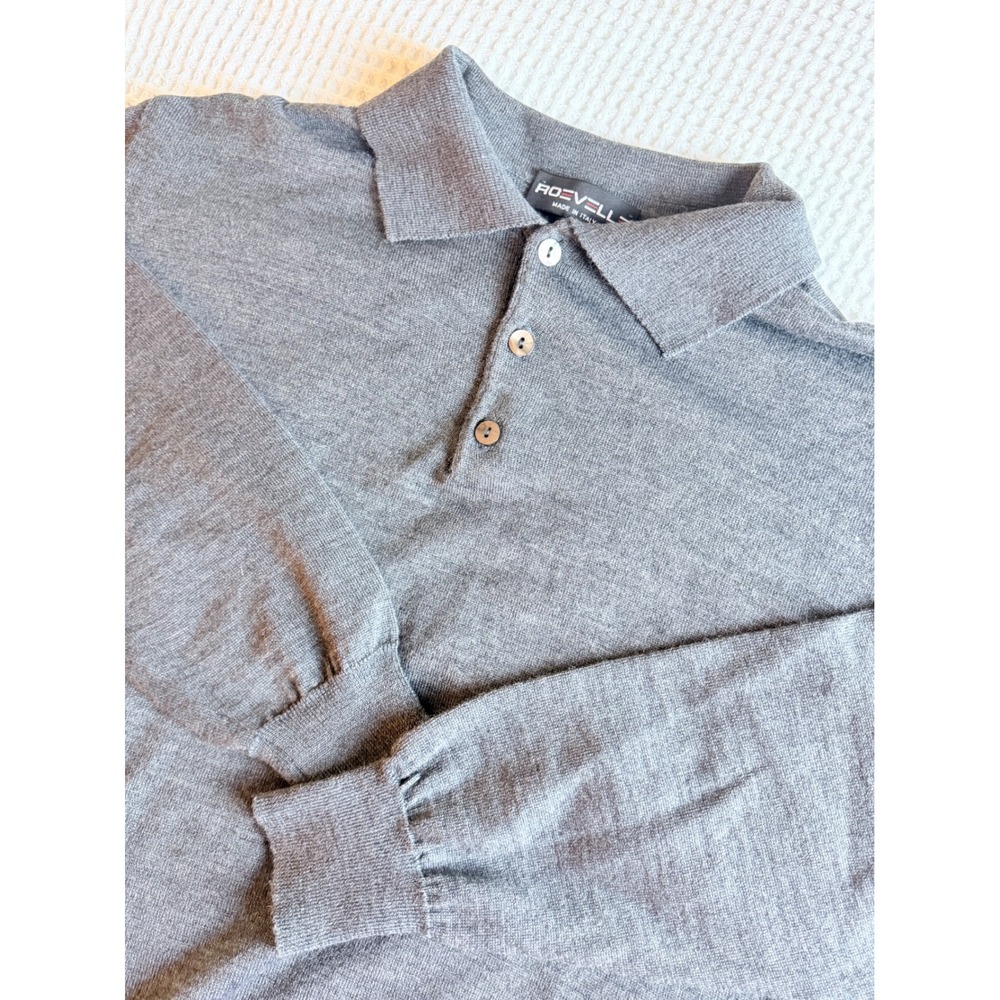 Roeville Mens Fine Knit Long Sleeve Polo Sweater Gray Size L Made in Italy